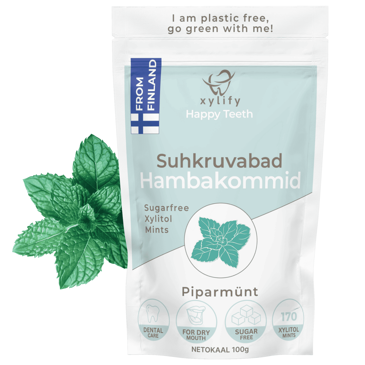 Happy Teeth ksülitooliga hambakommid - Piparmünt 100g / 170tk