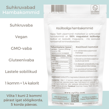 Happy Teeth ksülitooliga hambakommid - Piparmünt 100g / 170tk