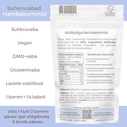 Happy Teeth ksülitooliga hambakommid - Metsamari 100g / 170tk