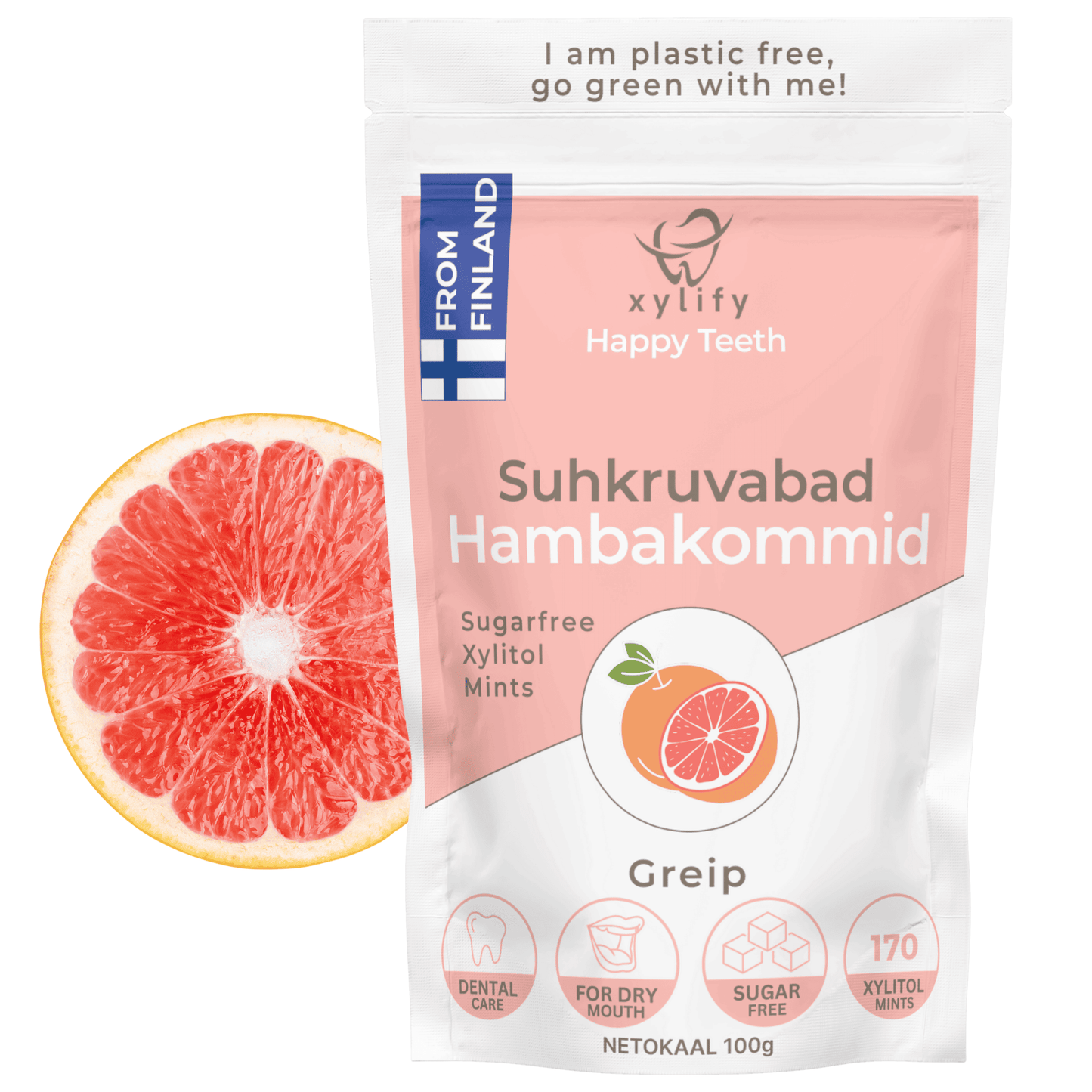 Happy Teeth ksülitooliga hambakommid - Greip 100g / 170tk