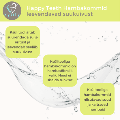 Happy Teeth ksülitooli ja erütritooliga hambakommid - Õun 100g / 185tk