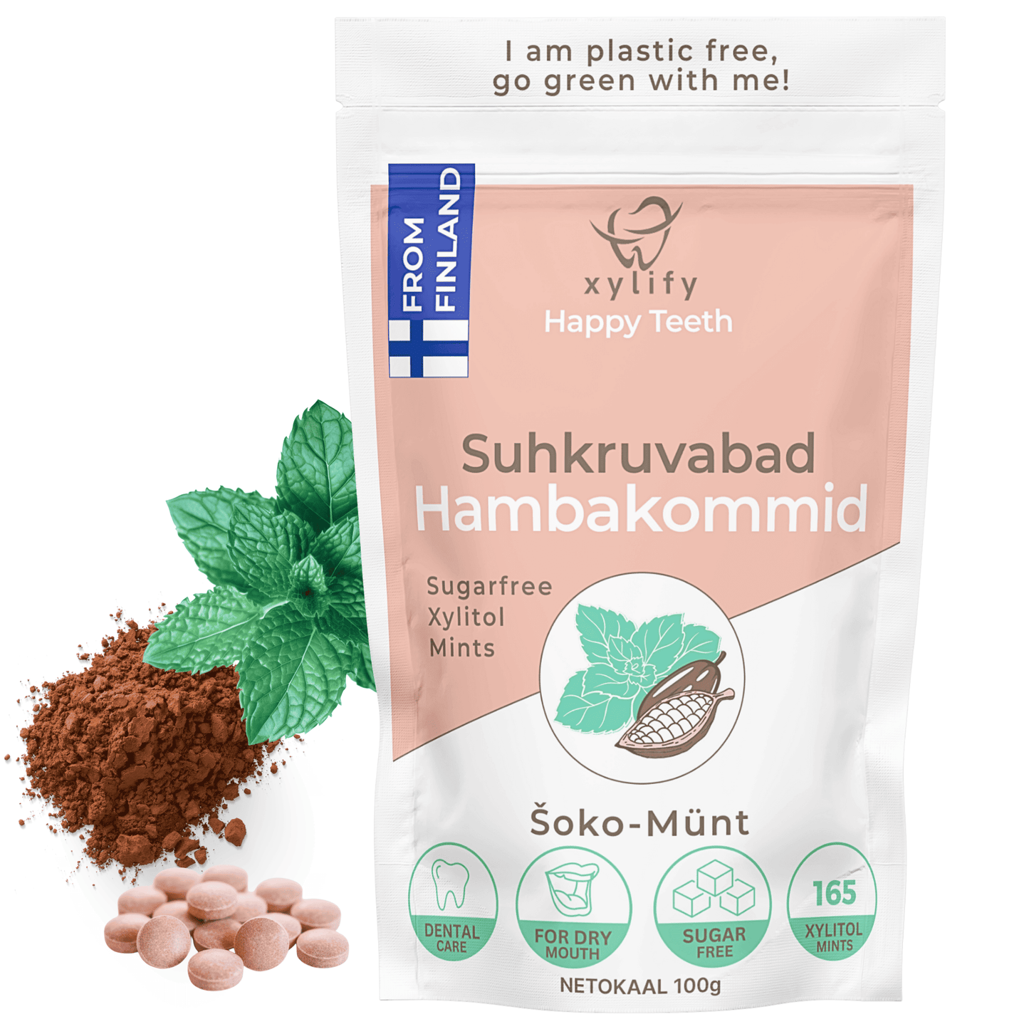 Happy Teeth ksülitooliga hambakommid - Šoko-Münt 100g / 165tk