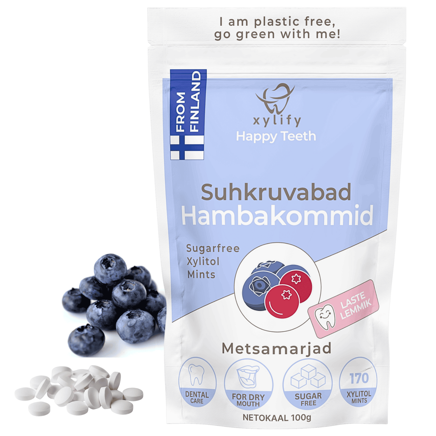 Happy Teeth ksülitooliga hambakommid - Metsamari 100g / 170tk