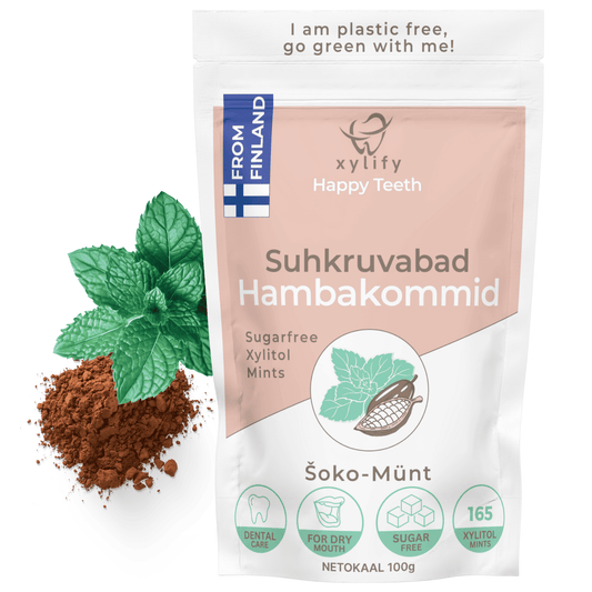 Happy Teeth ksülitooliga hambakommid - Šoko-Münt 100g / 165tk