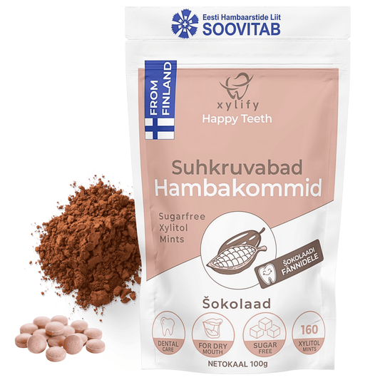 Happy Teeth ksülitooli ja erütritooliga hambakommid - Šokolaad 100g /160tk